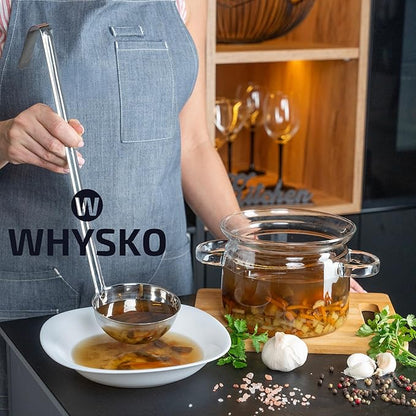 Whysko Soup Ladles Stainless Steel Multipack, 2, 4, 6 & 8 oz Metal Ladle Spoons, Rustproof Heat-Resistant Materials for Cooking and Serving Soups and Sauces, Commercial Grade Kitchen Essentials