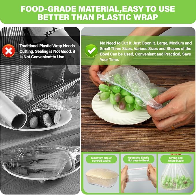 3rd Upgraded Plastic Bowl Covers, 100PCS Bowl Lids for Bread Proofing, 3 Sizes Plastic Covers for Bowls with Elastic, Food Grade Safe Material Food Lids, Reusable - Image 5