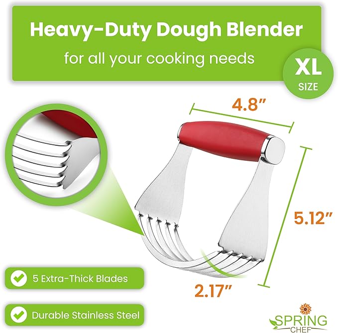 Spring Chef XL Stainless Steel Pastry Cutter Tool for Baking - Heavy Duty Dough Blender - Butter & Dough Cutter Tool with Sharp Blades - Pastry Blender for Easy Mixing - Dishwasher Safe - Red - Image 3