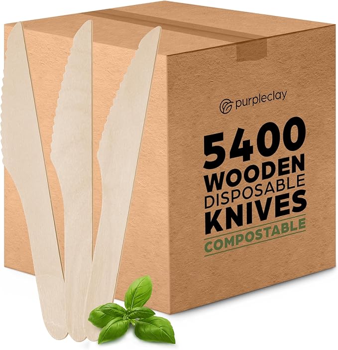 Wooden Disposable Knives - 5400 Piece Wood Compostable Knives - Eco-Friendly Biodegradable Utensils for Party - Free From Plastic Cutlery Set - Disposable Cutlery for Eating - Compostable Utensils by Purpleclay