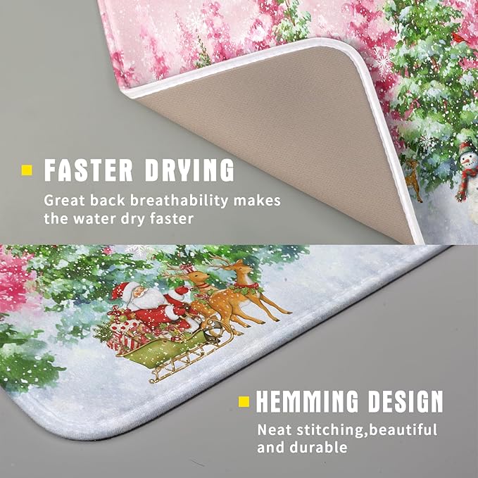 Santa Claus Dish Drying Mats for Kitchen Counter Watercolor Forest Decoration Coffee Mat for Table Decor - Image 3
