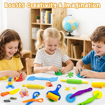 Dough Play Tools for Kids,35pcs Clay Tools Play Accessories with Cutters, Roller, Rolling Pins, Safety Scissors, Plastic Knife, Dough Body Part