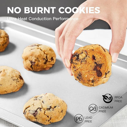 HONGBAKE Cookie Sheet, Baking Sheet Set, Nonstick Oven Pan with Wider Grips,3 Pack, Avoid Too Much Browning -Noble Silver - Image 4