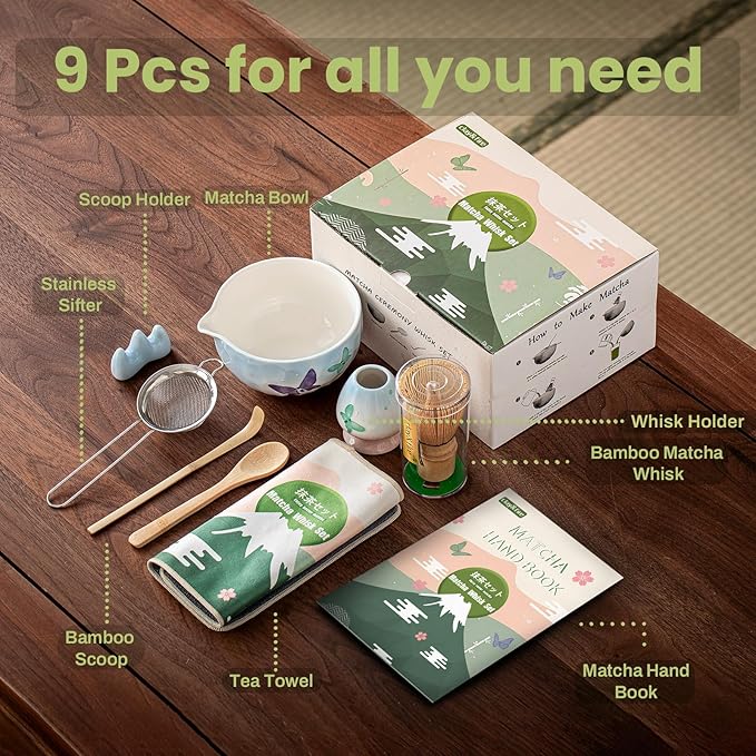 Clay&Fire Matcha Whisk Set，9 Pcs Ceramic Matcha Set, 15 OZ Matcha Bowl with Spout and Whisk，Matcha Kit for Friend, Ideal Gift for Matcha Lover（Butterfly） - Image 6