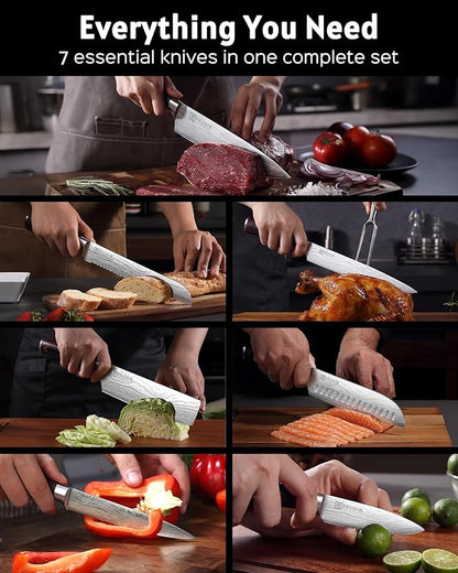 PAUDIN Chef Knife Set, 7 Pieces Kitchen Knife Set, High Carbon Stainless Steel, Ultra Sharp Knife Set, Professional Knives Set for Kitchen with Pakkawood Handle - Image 6