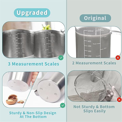 Measuring Cup, [Upgraded, 3 Measurement Scales, Including Cup Scale, ML Scale, Ounce Scale], Newness Stainless Steel Measuring Cup with Marking with Handle, 24 Ounces (0.7 Liter, 3 Cup) (Pack of 2) - Image 3