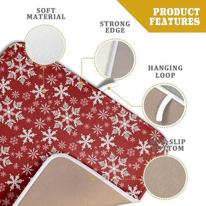 Christmas Dish Drying Mat for Kitchen Counter 18x16 Inch Xmas Snowflake Drying Mat with Absorbent Reversible Microfiber Red Dish Drainer Mats Rack Pad for Coffee Countertop Protector