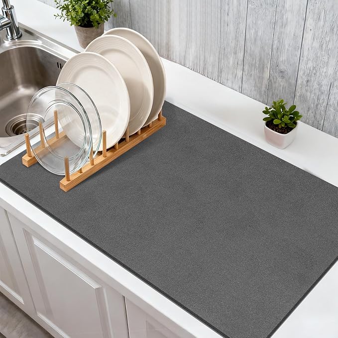 Findosom Dish Drying Mat, 12"x 20" Super Absorbent & Hide Stain Coffee Mat, Cuttable Drying Mat for Kitchen Counter, Coffee Bar Accessories, Under Dish Rack, Coffee Maker, Espresso Machine, DarkGrey-2 - Image 4