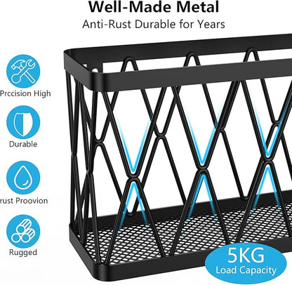 YIGII 3 Pack Adhesive Cabinet Organizer - Wall Mounted Pantry Door Organizer Bin Holder for Tupperware Lid Kitchen Wall Under Sink Basket Slim Space Black Stainless Steel - Image 5