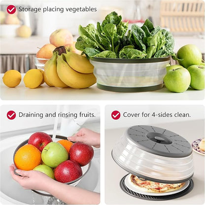 WVM Microwave Splatter Cover & Mat, Vented Collapsible Splatter Guard dish Plate lid & Silicone Round Kitchen Mat for Food, Meal Prep, Dark Grey - Image 5