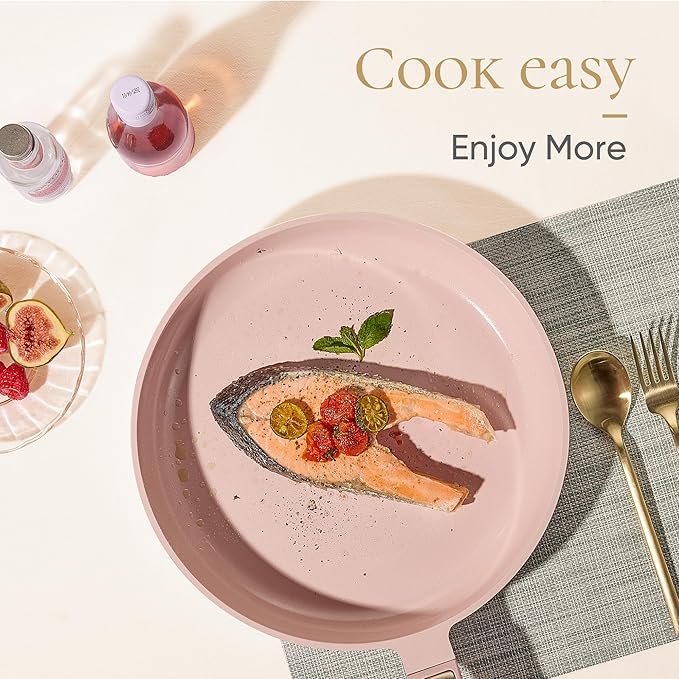 CAROTE Ceramic Cookware Set Nonstick, 14pcs Pots and Pans Set Nonstick, Non-Toxic & PFAS-Free, Dishwasher, RV/Camping Cookware Set, Cooking Pots with Lids, Pink Blush - Image 4