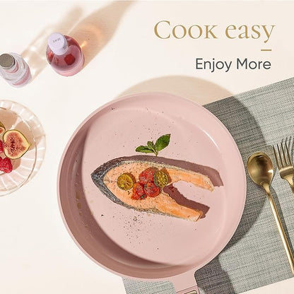 CAROTE Ceramic Cookware Set Nonstick, 14pcs Pots and Pans Set Nonstick, Non-Toxic & PFAS-Free, Dishwasher, RV/Camping Cookware Set, Cooking Pots with Lids, Pink Blush - Image 4
