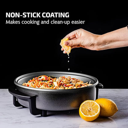 OVENTE 11.5-Inch Electric Skillet & Frying Pan, 1400W Nonstick Cooking Pan with Adjustable Temperature Control, Tempered Glass Lid with Steam Vent, Cool-Touch Handles, Easy-Clean Black SK11112B - Image 5