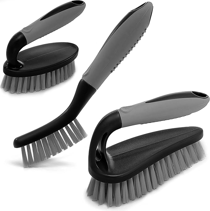 Scrub Brush Set of 3pcs - Cleaning Shower Scrubber with Ergonomic Handle and Durable Bristles - Grout Cleaner Brush - Scrub Brushes for Cleaning Bathroom/Shower/Tile/Kitchen/Floor/Bathtub/Carpet by TrazonProducts