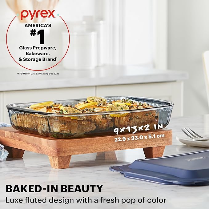 Pyrex Colors Tinted (9x13) Glass Baking Dish with BPA-Free Lid, Oblong Bakeware Glass Pan For Casserole & Lasagna, Dishwasher, Freezer, Microwave and Pre-Heated Oven Safe, Smoke - Image 2