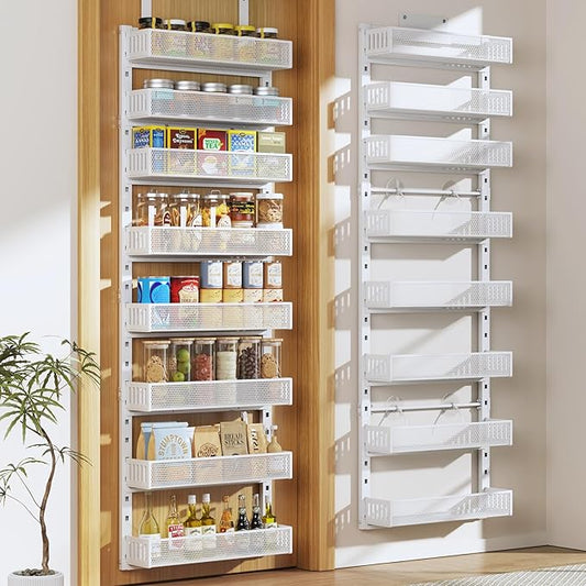 Pantry Door Organizers and Storage, 8-Tier Large Metal Heavy-Duty Frame Over the Door Spice Rack, 2 in 1 Wall-Mounted or Hanging shelf for Kitchen, Bathroom, Laundry Room, Bedroom, Closet &Nursery by DAOTENGQL