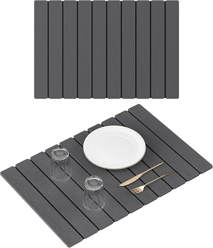 Yofidra Large Stone Dish Drying Mat for Kitchen Counter, Quick Dry Stone Mats with Absorbent Diatomaceous Earth, Foldable Roll Up Drying Organizer Pad for Utensils Plate, 24"×16", Dark Gray by Yofidra
