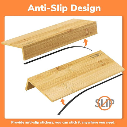 AMBIRD Bamboo Spice Drawer Organizer with Non-slip Mat, 4 Tier Jar Spice Rack Tray 13'',Seasoning Organizer for Kitchen,Cabinet,Drawers,Countertop