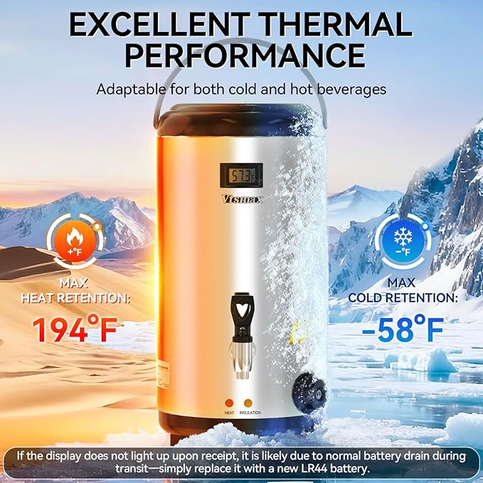 Electric Insulated Beverage Dispenser with Stand 2 Gallon Hot & Cold Drink Dispenser 86-230℉ Adjustable Temperature Real-Time Temperature Display for Tea and Coffee (Silver) - Image 4