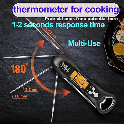 Instant Read Meat Thermometer for Cooking – Waterproof Digital Food Thermometer with Backlit LCD, Long Probe, Fast Accurate Kitchen Thermometer for BBQ, Grill, Candy & Oil (°C/°F)