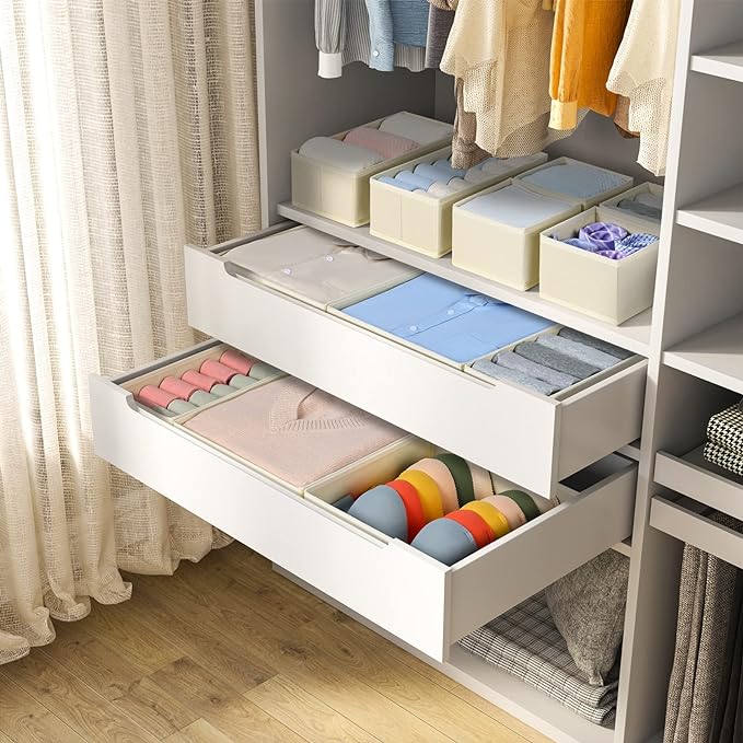 DIMJ Drawer Organizer Clothes, 12 Pack Dresser Organizer, Foldable Closet Organizers and Storage, Fabric Dresser Bins, Drawer Dividers for Nursery, Baby Clothes, Underwears, Sock (Beige) - Image 4
