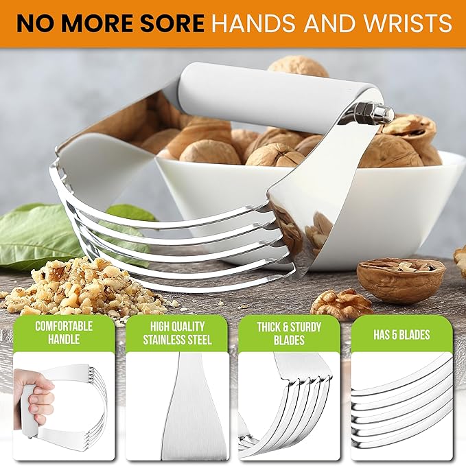 Spring Chef Professional White Dough Blender For Baking, Dough Cutter Tool, Stainless Steel Puff Pastry Cutter Tool with Sharp Blades, Dishwasher Safe Pastry Blender for Easy Mixing - Large Size - Image 5