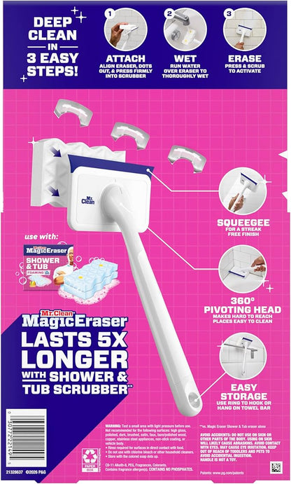 Mr. Clean Magic Eraser Shower & Tub Scrubber, Bathroom Cleaner, All in One Bathroom Cleaner, Lemon Starter Kit, 1 Scrubber & 2 Foaming Magic Erasers (Pack of 8)