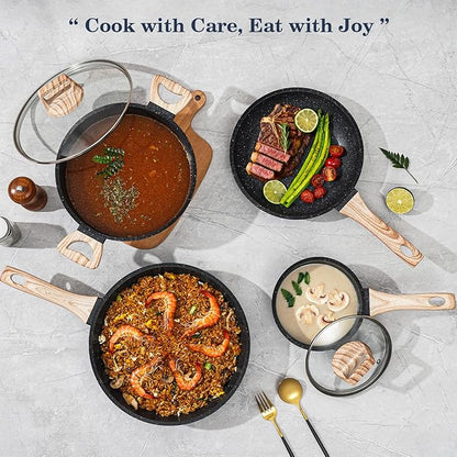 SODAY 12 Pcs Pots and Pans Set Non Stick, Cookware Sets Black Granite Induction Cookware, Non-toxic Healthy Nonstick Kitchen Cooking Set with Frying Pans Set, Saucepans (PFAS/ PFOA/ PFOS Free) - Image 8