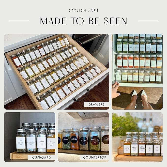 Glass Spice Jars with Labels with Metal Lids and Shakers Farmhouse 36 Pack Set, 4oz Small Clear Empty Spice Bottles Seasoning Containers with Label Organizer Square Herb Seasoning Jars for Kitchen - Image 5