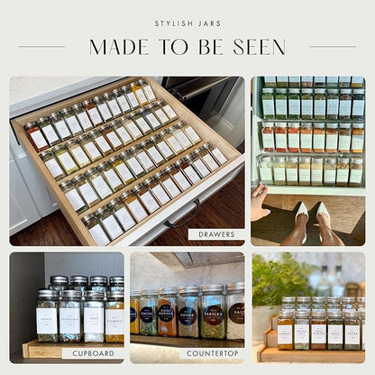 Glass Spice Jars with Labels with Metal Lids and Shakers Farmhouse 36 Pack Set, 4oz Small Clear Empty Spice Bottles Seasoning Containers with Label Organizer Square Herb Seasoning Jars for Kitchen - Image 5