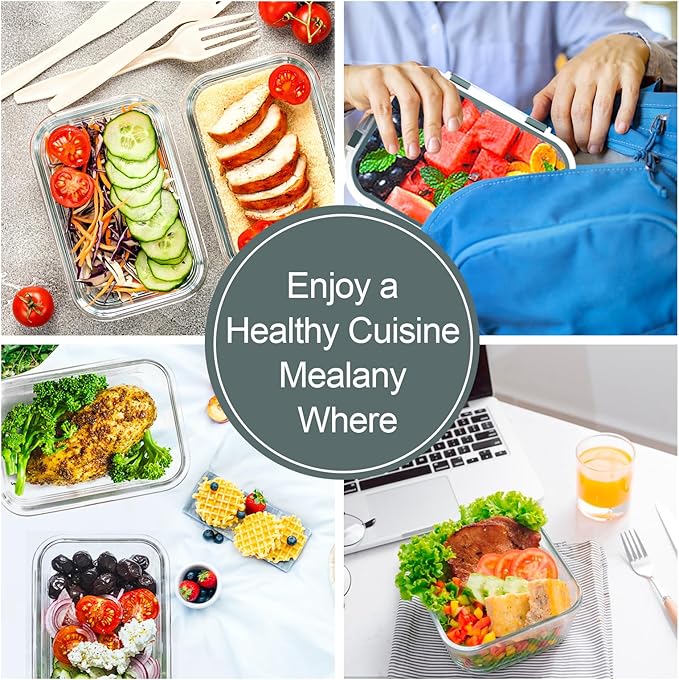 VERONES 10 Pack Glass Meal Prep Containers, Airtight Glass Lunch Containers, Stackable Glass Food Storage Containers Set with Lids,Exclusive of BPA,for Microwave, Oven, Freezer & Dishwasher,Grey - Image 6