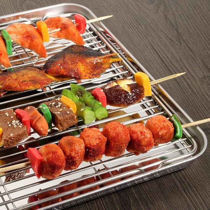 Wildone Baking Sheet with Rack Set [2 Sheets + 2 Racks], Stainless Steel Cookie Pan baking Tray with Cooling Rack, Size 12 x 10 x 1 Inch, Non Toxic & Heavy Duty & Easy Clean - Image 7
