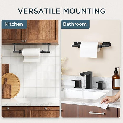 FORIOUS Paper Towel Holder Under Cabinet, One Hand Operable with Ratchet System for Easy Tear, Adhesive or Drill Wall Mount, SUS304 Commercial Paper Towel Holder for Kitchen Bathroom, Matte Black - Image 9