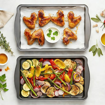 Baking Sheet Set of 2-17" x 11" x 0.5" Carbon Steel Cookie Sheet for Baking, Nonstick Baking Pan with Dual Handles, Rust & Warp Resistant, Perfect for Baking, Roasting, and More - Image 4