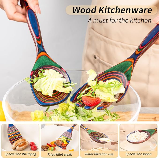 Gudamaye Pakkawood 7-Piece Wooden Cooking Utensils, Wooden Spoons for cooking, Pakkawood kitchen Utensils for Cooking, Non-Stick Spoon, Household Essentials, Heat-Resistant Spoons - Image 7