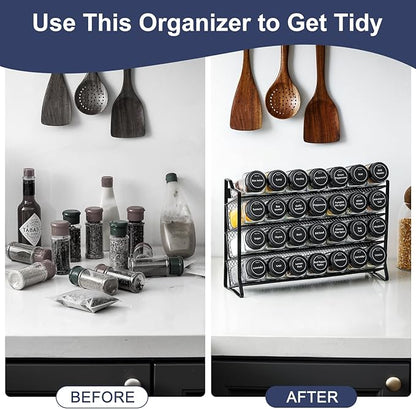 AOZITA Spice Rack Organizer for Cabinet, Spice Organizer with 28 Empty Spice Jars with Black Lids, Funnel, Spice Labels, Seasoning Organizer for Countertop, Cabinet, Kitchen, Pantry, Cupboard - Image 5