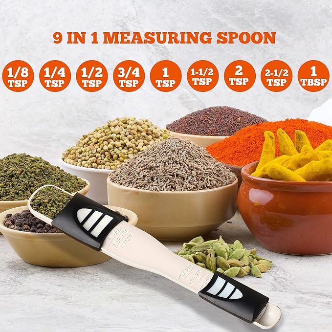 Performore Adjustable Measuring Spoon with Double End Adjustable Scale, 9 Stalls All in One Measuring Spoon, Wide Range of Measurements - Dry and Semi-Liquid Ingredients for Baking, Cooking - Image 2
