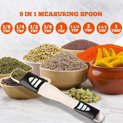 Performore Adjustable Measuring Spoon with Double End Adjustable Scale, 9 Stalls All in One Measuring Spoon, Wide Range of Measurements - Dry and Semi-Liquid Ingredients for Baking, Cooking - Image 2