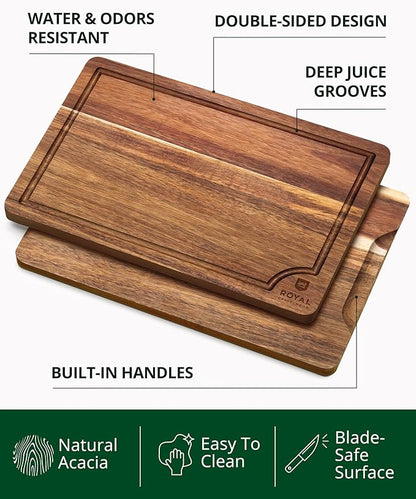 ROYAL CRAFT WOOD Wooden Cutting Boards for Kitchen Meal Prep & Serving - Bamboo Wood Serving Board Set with Deep Juice Groove Side Handles - Charcuterie & Chopping Butcher Block for Meat - Image 2
