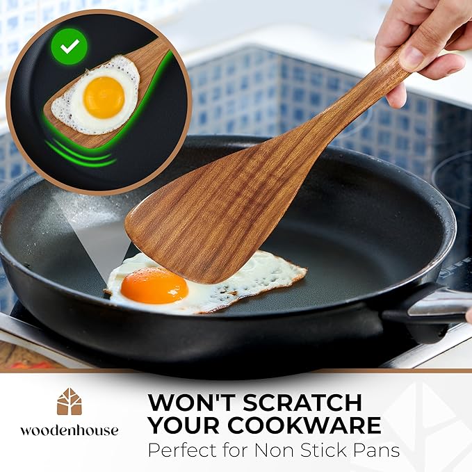 Wooden Spatula for Cooking, 12 Inch - Easy to Clean, Long-Lasting & Sturdy Natural Acacia Wood Spatula for Cooking - Wooden Spatulas with Comfortable Handle, Perfect for Flipping, Turning & Frying - Image 6