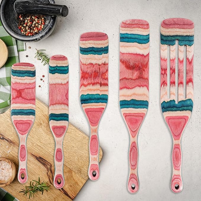 MYRAINBOW A5-3 Spurtle Set, Wooden Utensils for Cooking, Kitchen Utensils Set, Pakkawood Kitchen Cooking Utensils Set, Apartment Essentials Wood Serving Spatula spoon, Home & kitchen Gift - Image 5