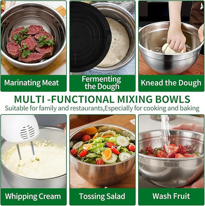 WEPSEN Mixing Bowls Set, 25PCS Stainless Steel Mixing Bowl with Lid Set, Large Nesting Bowls 7, 4.5, 3,2, 1.5QT, Measuring Cups and Spoons Baking Utensils Metal Bowl for Kitchen Prep - Image 8