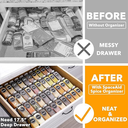 SpaceAid Spice Drawer Organizer with 40 Spice Jars, 386 Spice Labels, 4 Tier Seasoning Rack Tray Insert for Kitchen Drawers, 18.5" Wide x 17.5" Deep - Image 2