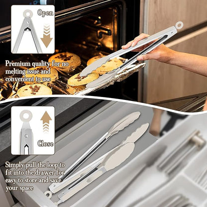 TeamFar Kitchen Tongs, 9" and 12" Stainless Steel Cooking Tongs with Silicone Tips for Cooking Grilling Serving & BBQ, Heat Resistant Silicone Tongs, Locking Design & Dishwasher Safe, Set of 2 & Khaki - Image 6