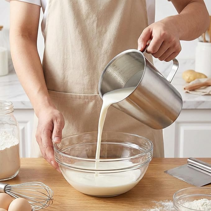 KSENDALO 64Oz/8Cup Stainless Steel Pitcher (SUS304), 2 Liter Metal Container for Water, Milk, Liquid with Handle with Engraved Markings, Silver - Image 6