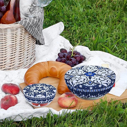5 Pieces Bowl Covers Reusable, 5 Size Elastic Cloth Bowl Covers for Bread Proofing Stretch Food Covers Washable for Food Fruits Leftover (Geometric Floral) - Image 7