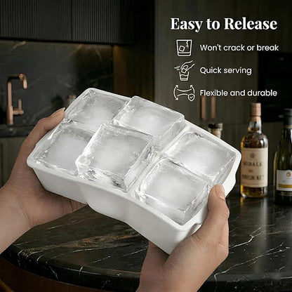 KitchFort Large Silicone Ice Cube Tray (2-Pack), Easy Release 2" Big Ice Cubes - Cocktail, Whiskey Ice Cubes Mold - Ice Trays for Freezer with Lid - Stackable Silicone Ice Tray - White - Image 3