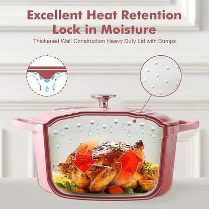 SENSARTE Enameled Cast Iron Dutch Oven Pot with Lid 3.5/5.5/6.5 Quart Heavy-Duty Round Dual Handles Kitchen Pot with Cotton Potholders & Silicone Trivet, Pot for Bread Baking, Stews, Braising, Roasting, Oven Safe, 3.5 Quart, Pink