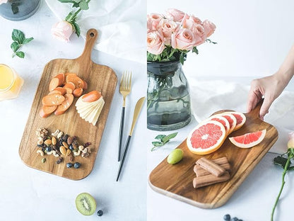 BILL.F Acacia Wood Cutting Board with Handle Wooden Charcuterie Board Paddle Cheese Board Serving Boards for Kitchen Meat, Pizza,Cheese, Bread, Vegetables &Fruits 15'' x 7.5'' x 0.6'' - Image 6