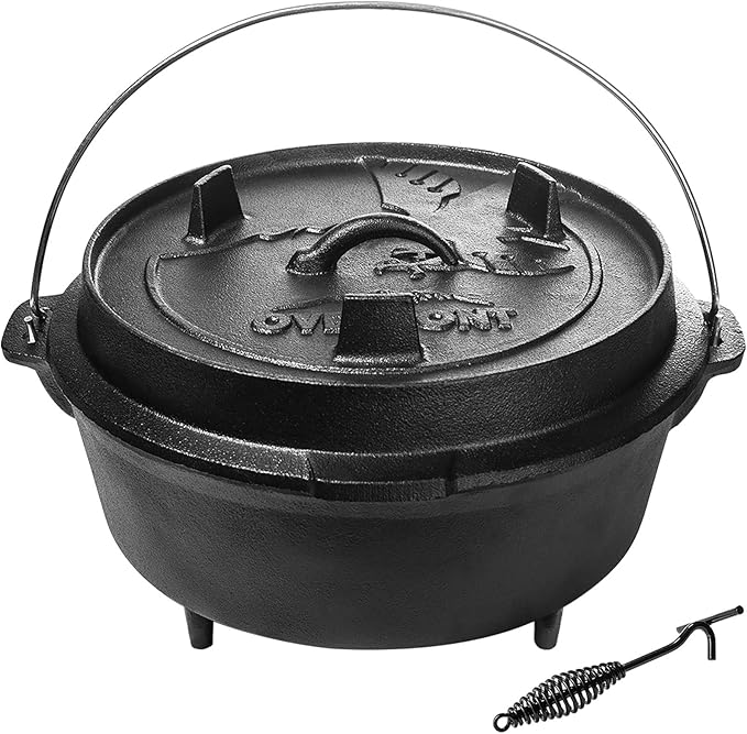 Overmont Camp Dutch Oven Pre Seasoned Cast Iron Lid Also a Skillet Casserole Pot with Lid Lifter for Camping Cooking BBQ Baking 9QT(Pot+Lid) by Overmont